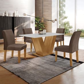 Conjunto Sala de Jantar 1 Mesa 120x80cm Tampo MDF com 4 Cadeiras Espanha Yescasa Ypê/Marrom