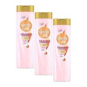 Kit 3 Shampoos Seda Colágeno e Vitamina C by Niina Secrets Frasco 325ml cada