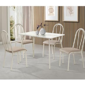 Conjunto Sala de Jantar Mesa 100x60cm com 4 Cadeiras Flora Aço Nobre Móveis Bege/Off White