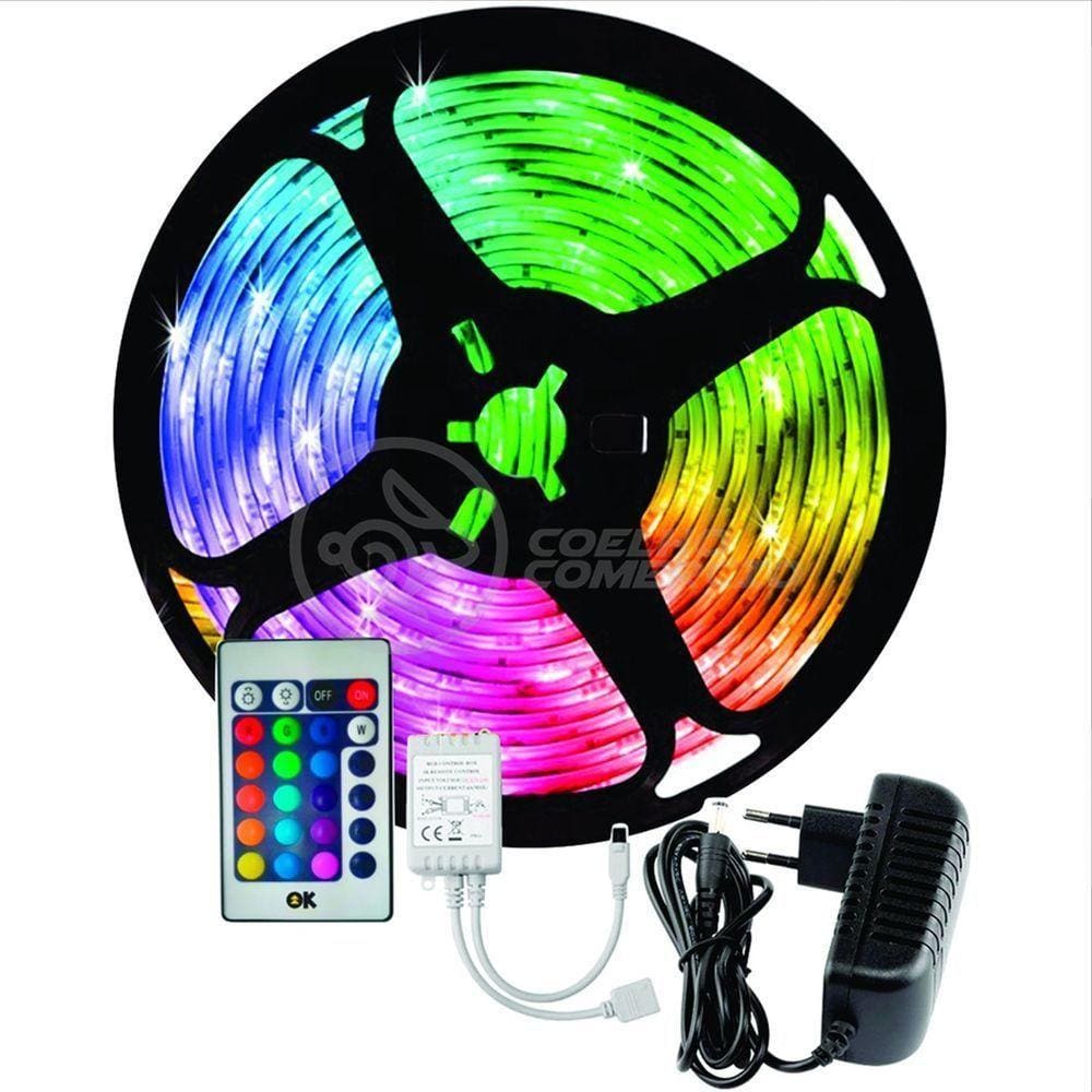 Fita Led 5M Rgb 16 Cores 5050 300 Leds + Fonte + Controle