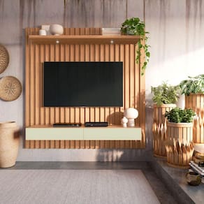 Painel Ripado para TV até 65 Polegadas 2 Gavetas 178cm Pradel Móveis Freijó/Off White