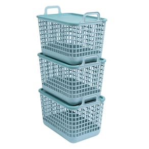 Kit 3 cestos telados com tampa de plástico 15l verde – Oikos