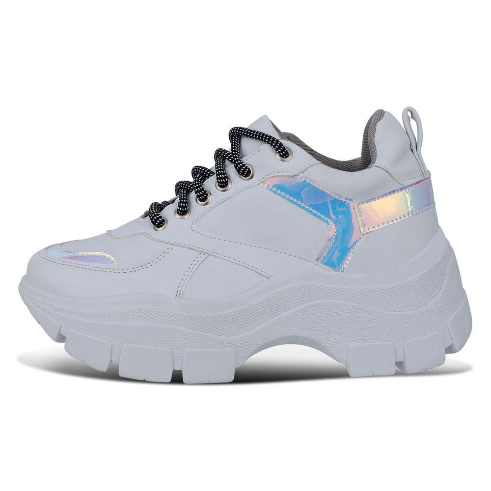 Tênis Sneaker Feminino Casual Moda Brilhante Branco