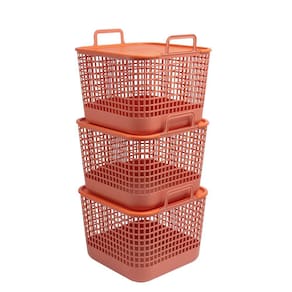 Kit 3 cestos telados de plástico de 45l terracota – Oikos