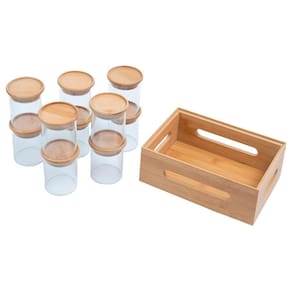 Kit caixa de bambu vazada e 10 potes de vidro 200ml – Oikos