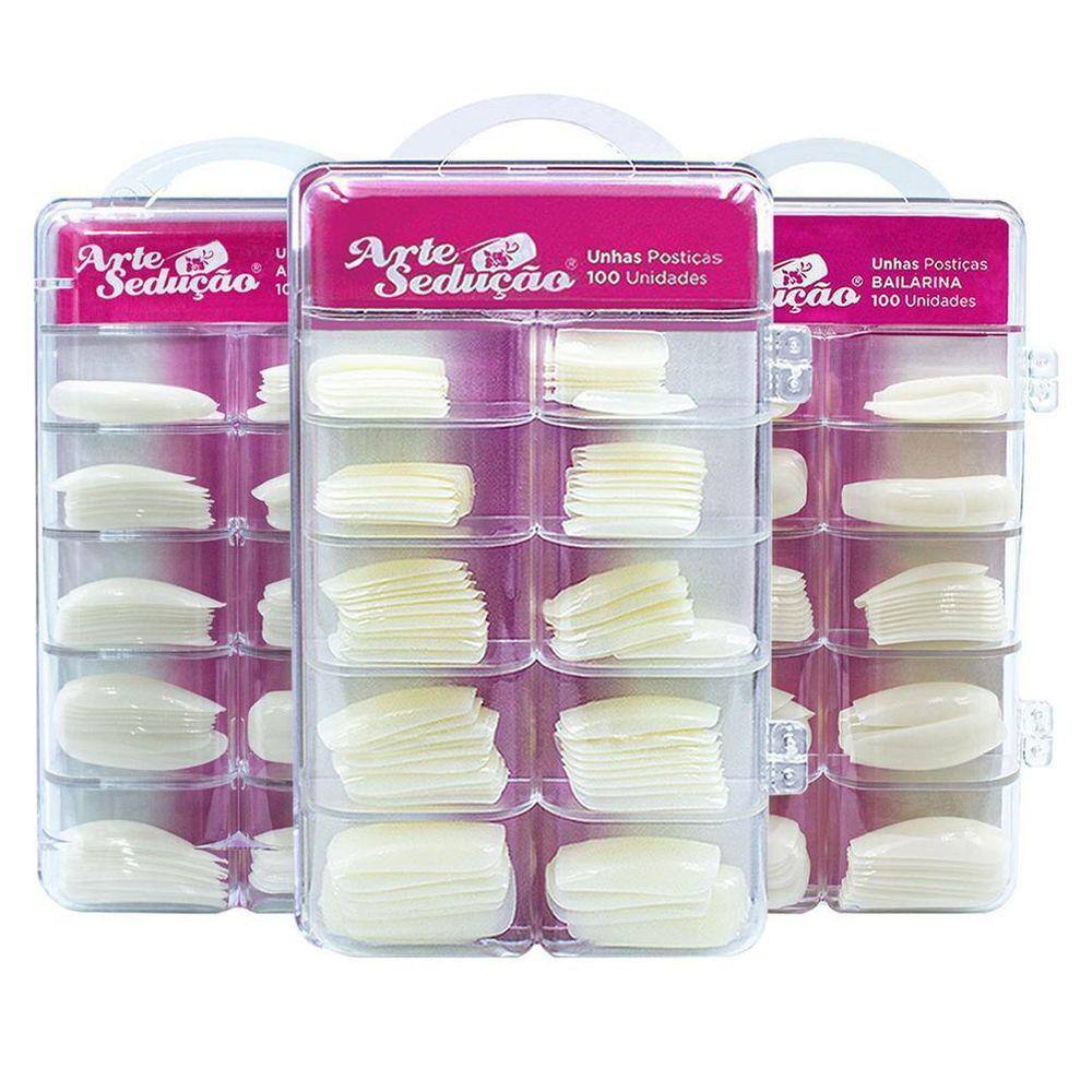 300 Unhas Postiças Bailarina, Quadrada, Almond, Arte Sedução