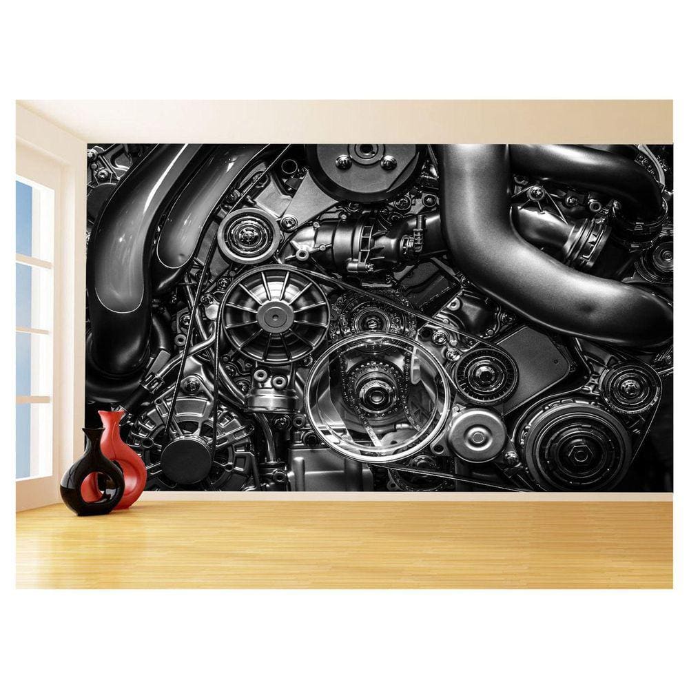 Papel De Parede 3D Carro Antigo Motor V8 Mural 3,5M Cxr84