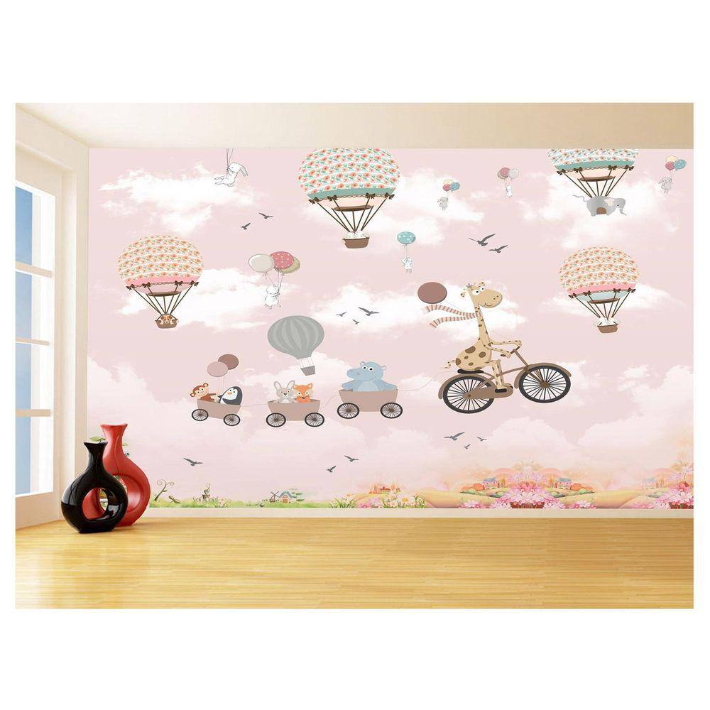 Papel De Parede 3D Infantil Nuvens Girafa Babê 3,5M Azs355