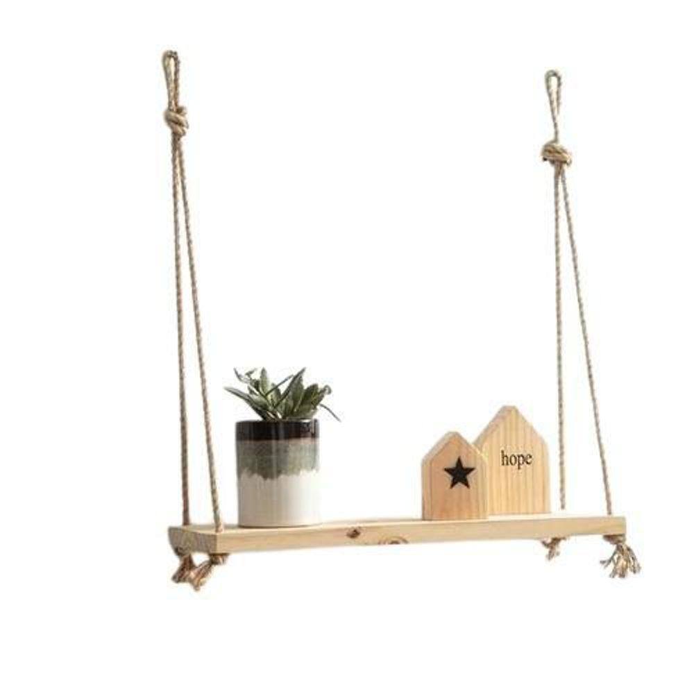 Prateleira Decorativa Com Cordas Madeira Maciça 50Cm
