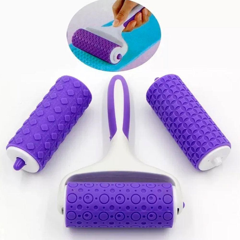 Kit Confeiteiro 3 Rolo de Textura Marcador Modelador Cortador Decorador Pasta Americana