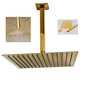 Chuveiro Ducha Inox Dourado 20X20 Slim Teto Suporte Quadrado