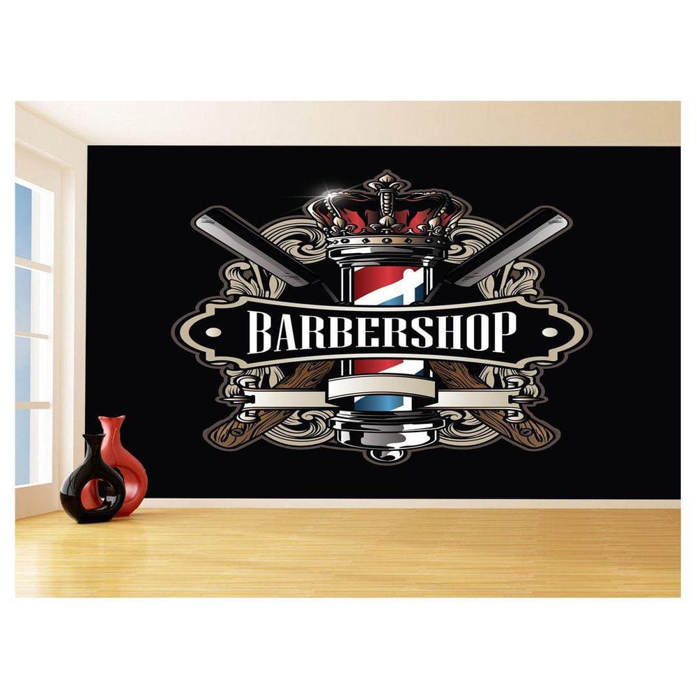 Papel De Parede 3D Barbearia Barber Shop Logo 3,5M Brb42