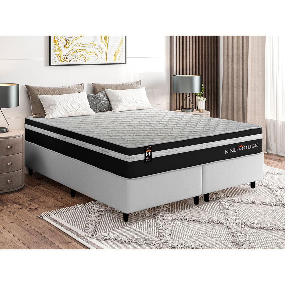 Conjunto Cama Box c/ Molas Ensacadas Durham Preto King 193x203x60