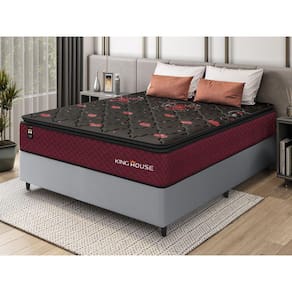 Conjunto Cama Box c/ Molas Ensacadas Toronto Vermelho Casal 138x188x66