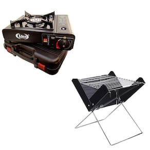 Kit Camping Com Mini Churrasqueira À Carvão E Fogão 1 Boca
