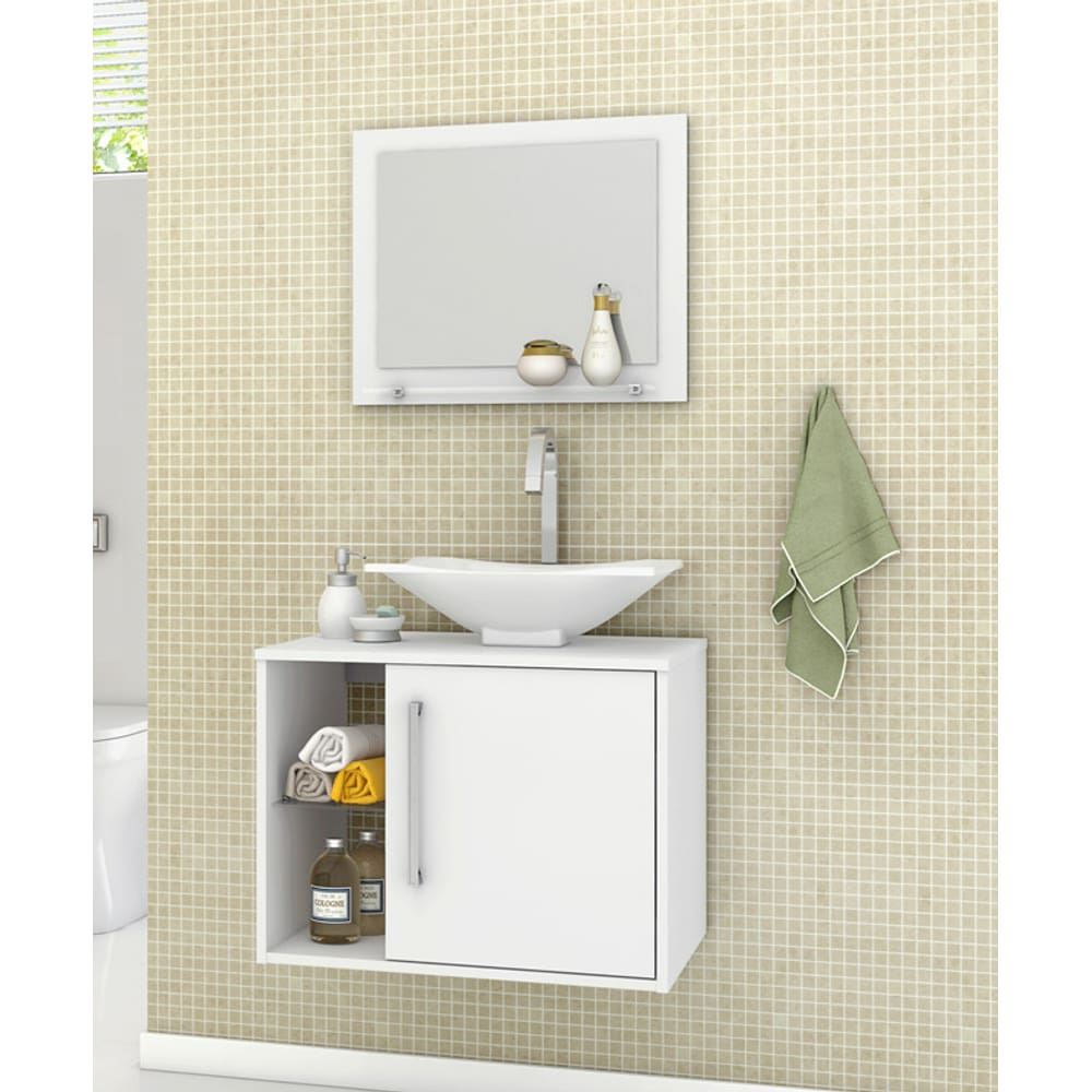 Gabinete para Banheiro com Cuba e Espelheira Baden Branco - Móveis Bechara