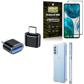 Kit Capa Moto G52 + Adaptador Otg Tipo C/Usb + Película 3D