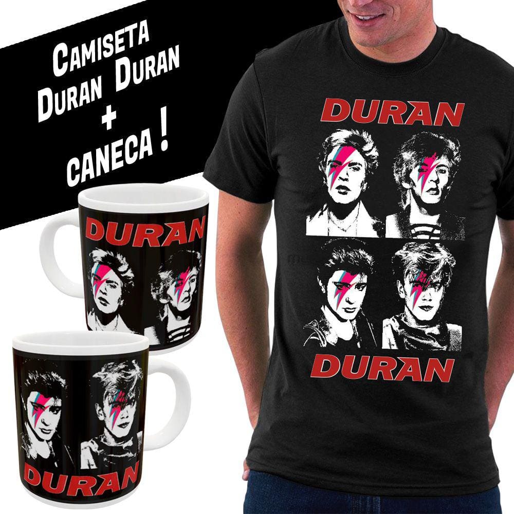 Camiseta Duran Duran Bowie + Caneca, estampa exclusiva, unissex