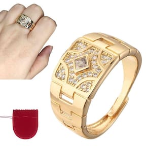 Anel Dourado Banhado A Ouro Com Zircônias Ajustável