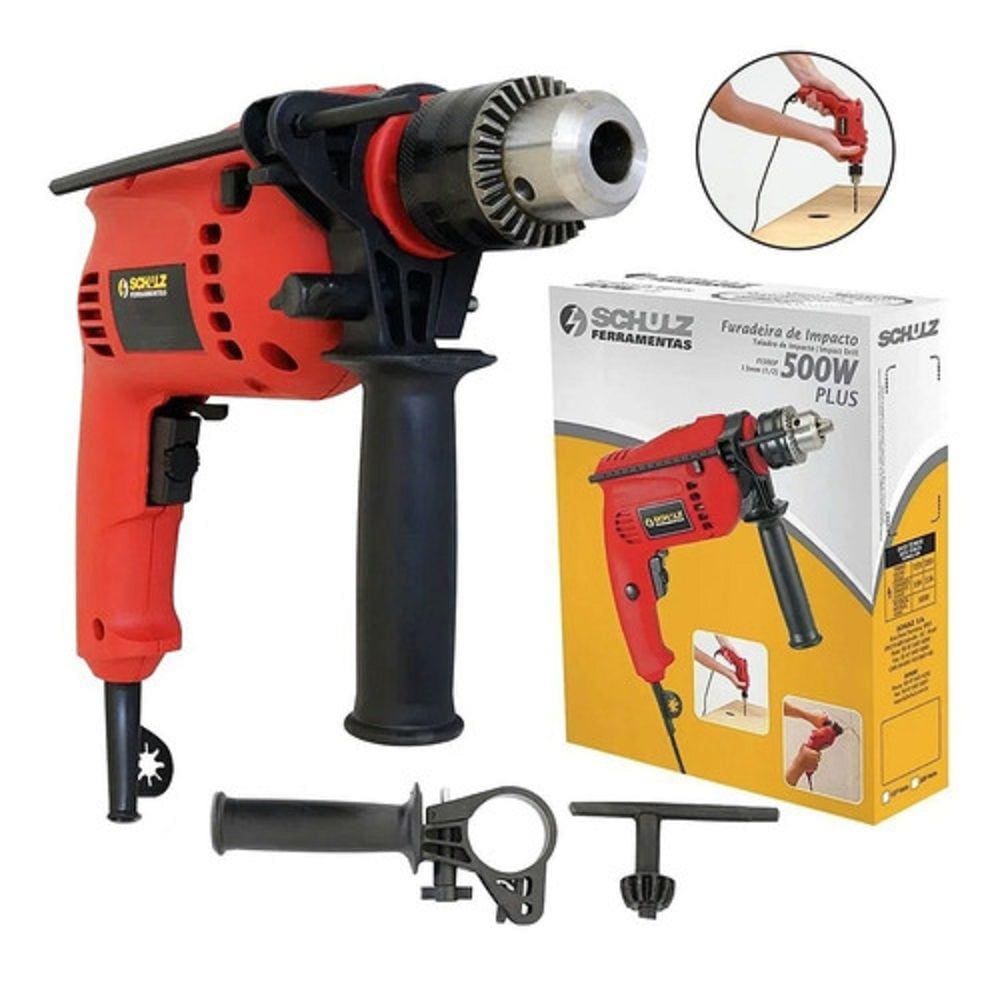 Furadeira Parafusadeira 1/2 Impacto 500w Vel Variável Schulz