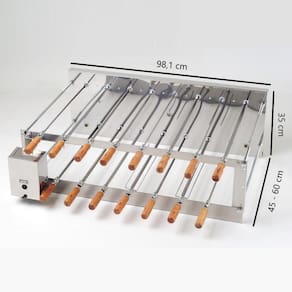 Churrasqueira Rotativa Inox Dupla 15 Espetos a Carvão Bivolt Largura Regulável Churrasco Arke