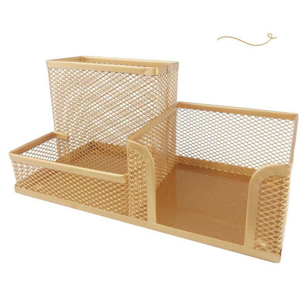Kit Organizador Para Escritório Com 3 Partições Dourado Ouro