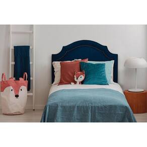 Cabeceira Solteiro Provençal Luxo Suede Azul Com Tachas Fumê