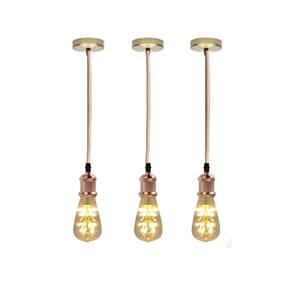 Kit 3 Pendentes Com Lâmpada Led Vintage Pêra Luz Amarela