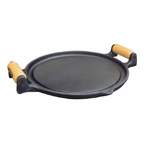 Chapa Bifeteira De Ferro Lisa 24 Cm Redonda Alça Madeira Rig