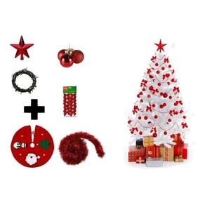 Árvore Natal Branca Decorada 2,10cm 450 Galhos 7 Itens