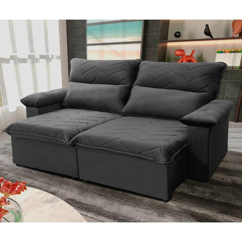 Sofá Retrátil Reclinável Paris 1,80m Suede Velut Cinza c/ Molas no Assento - King House