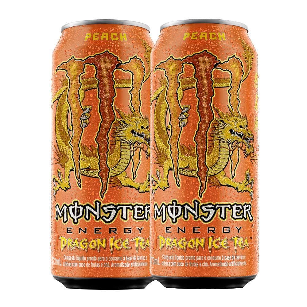 Kit 2 Energético Monster Dragon Ice Tea  Peach 473ml