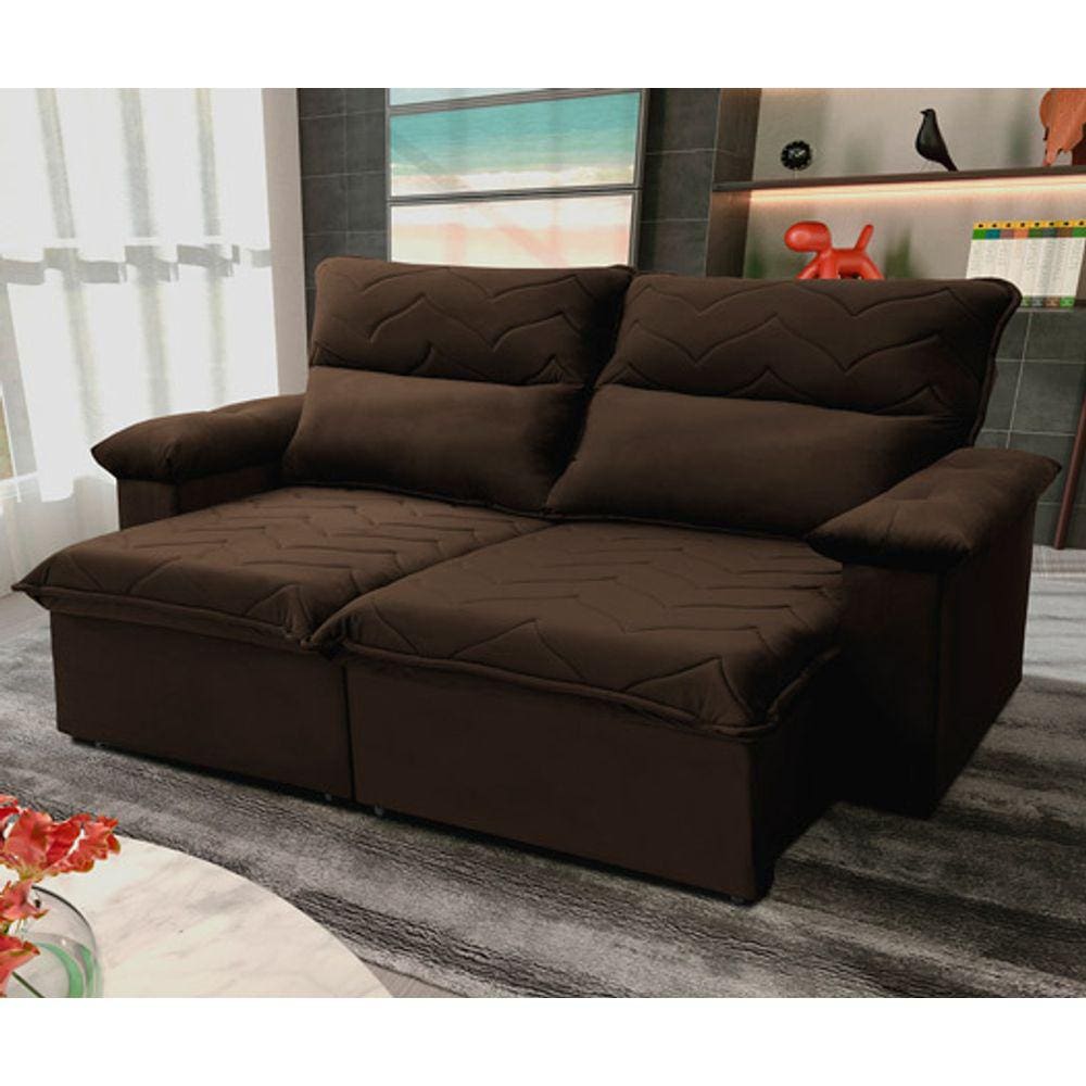 Sofá Retrátil Reclinável Paris 1,80m Suede Velut Marrom c/ Molas no Assento - King House