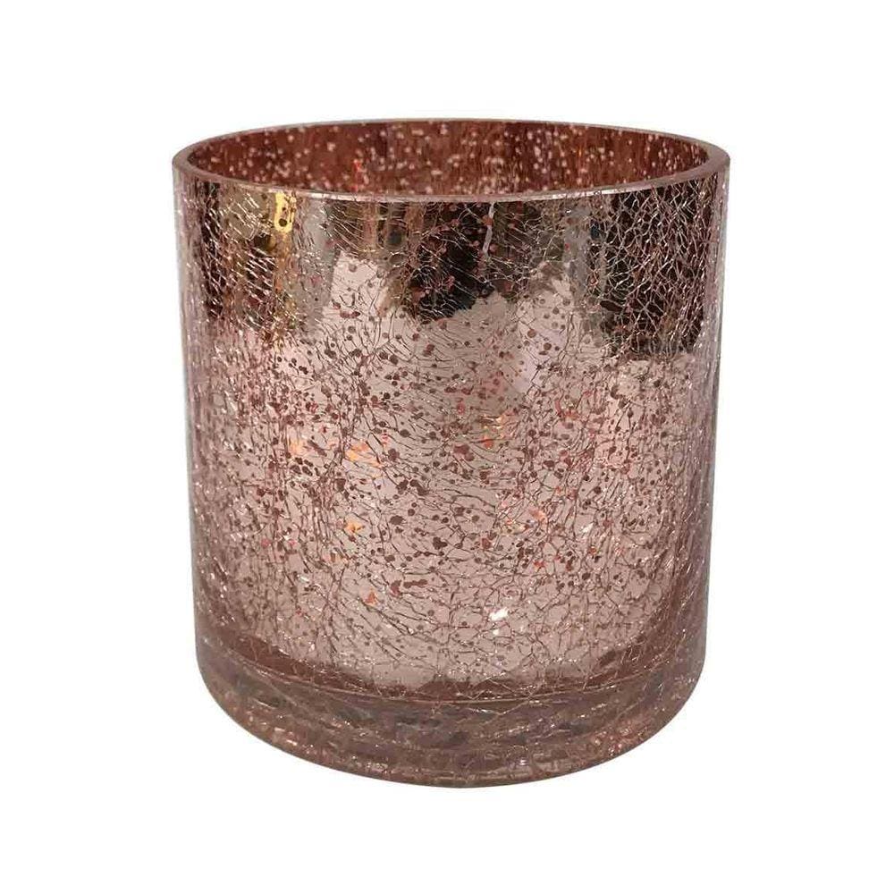 Vaso De Vidro Rosa Metálico 12X12X12Cm