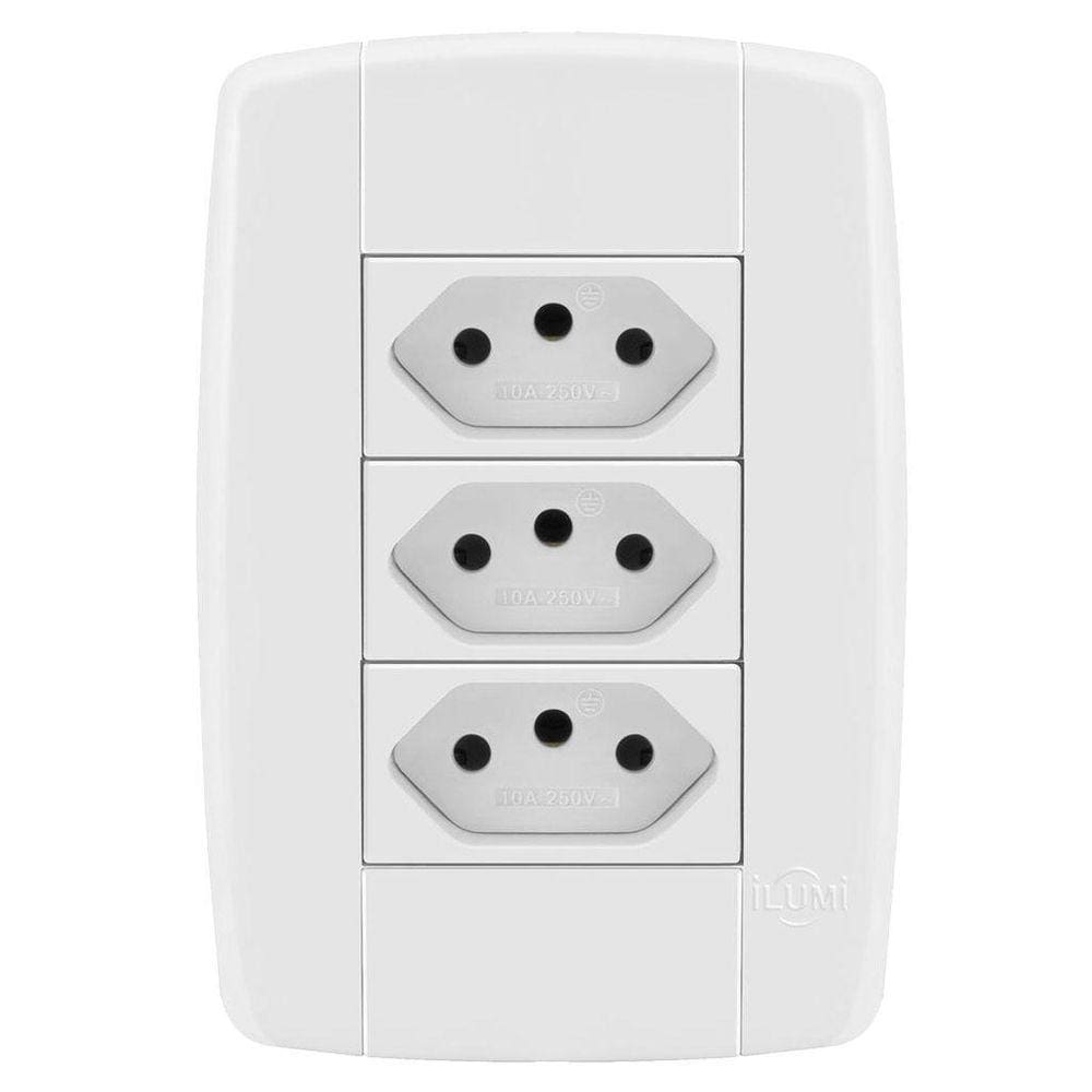 Tomada Tripla Ilumi Linha Lev 10A Monobloco Fácil Instalação