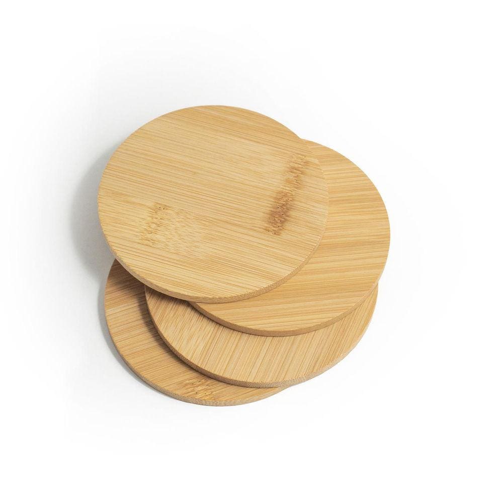 Jogo De Porta Copos Redondo Em Bambu 4Pcs - Mozcada