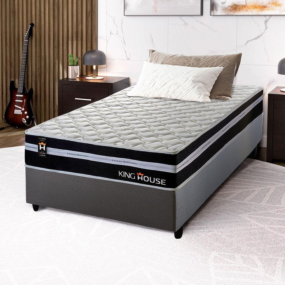 Conjunto Cama Box c/ Molas Ensacadas Durham Preto Solteiro 88x188x60