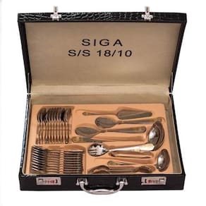 Faqueiro Inox Luxo 84 Peças Dourado Com Maleta