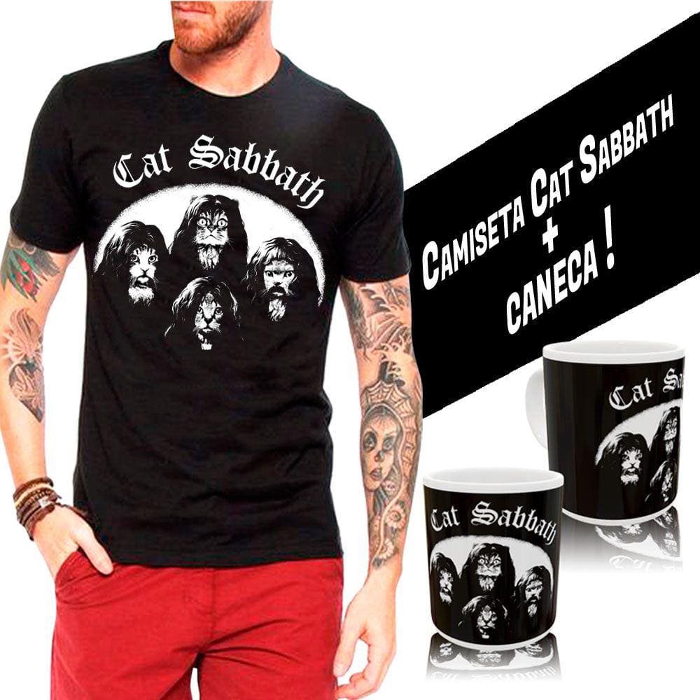 Camiseta camisa Cat Sabbath estampa exclsuiva + Caneca