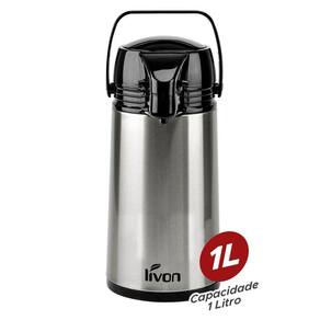 Garrafa Térmica Inox Bomba De Pressão 1L Com Alça