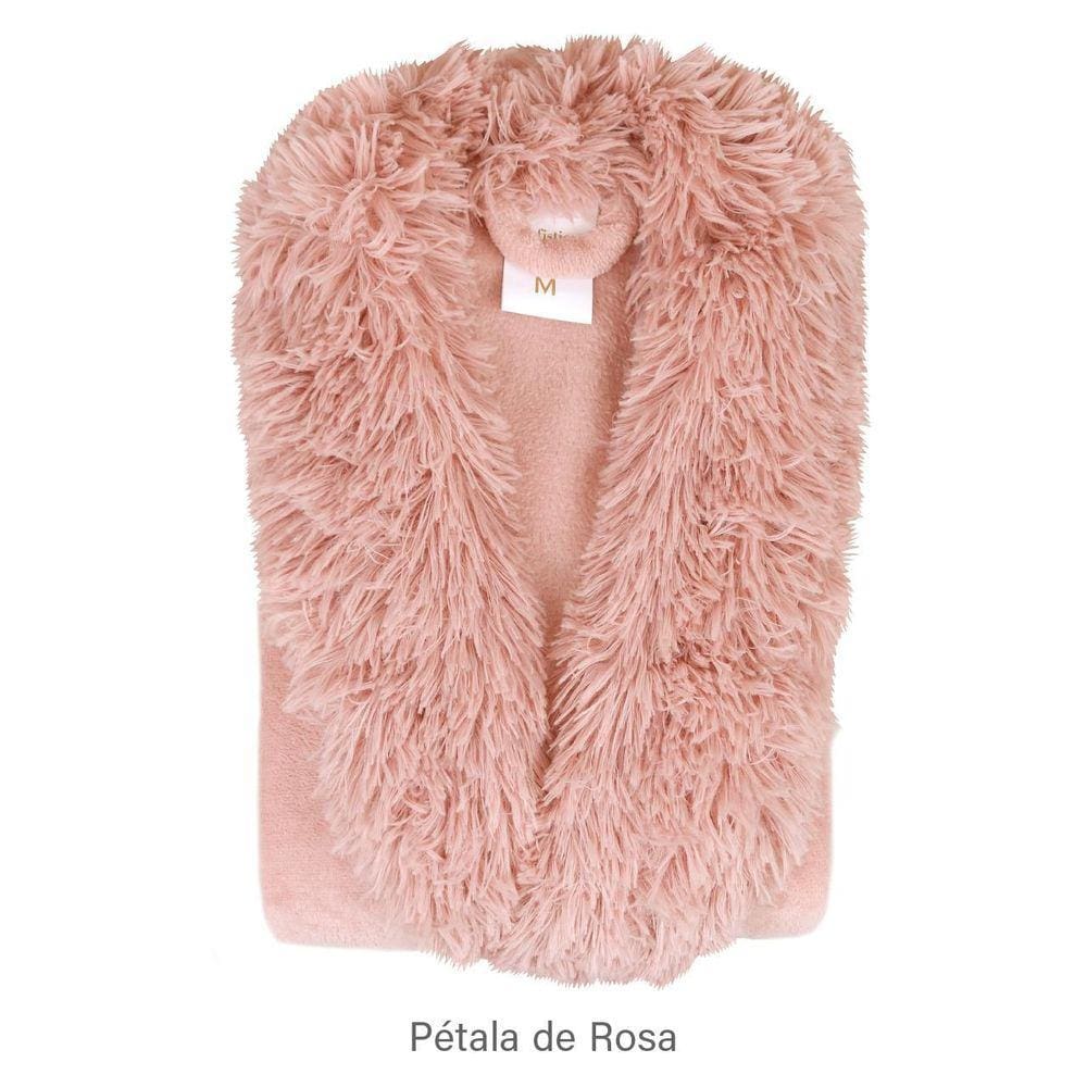 Roupão Infantil Sofisticata Gola Pelos Petalas De Rosa M