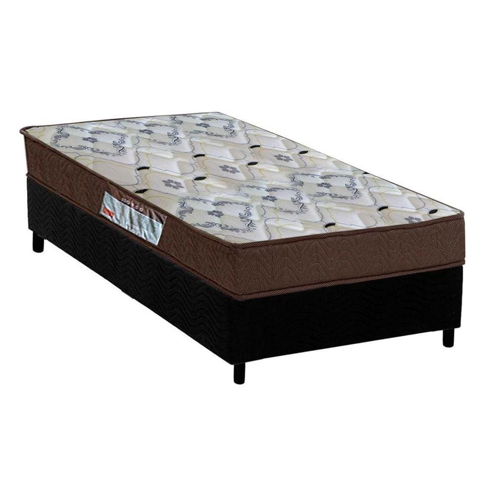 Cama Box Solteiro: Colchão Ortopédico Ortobom D45/EP Fort Tech ISO 150 + Base CRC Suede Black(78x188)