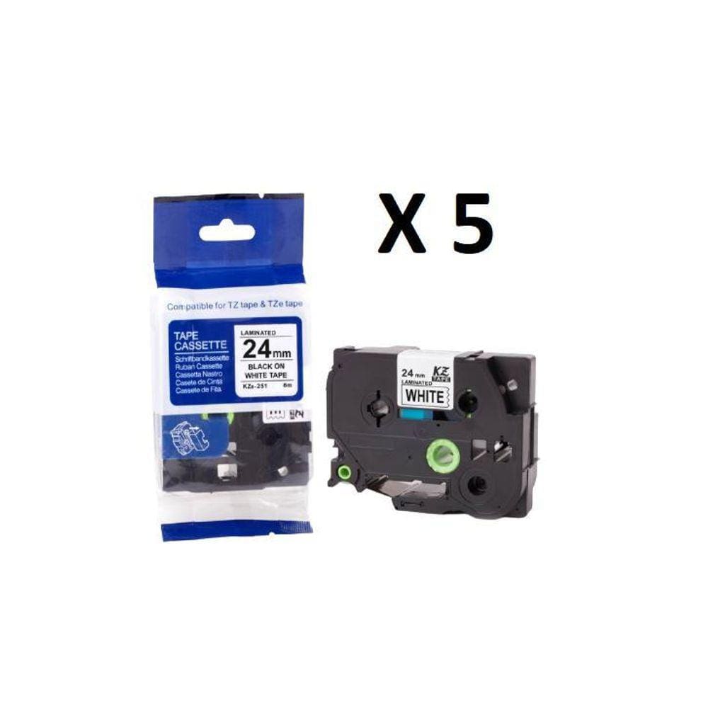 Kit 5 Fitas Compatível Brother Tze-251 Branca 24Mm