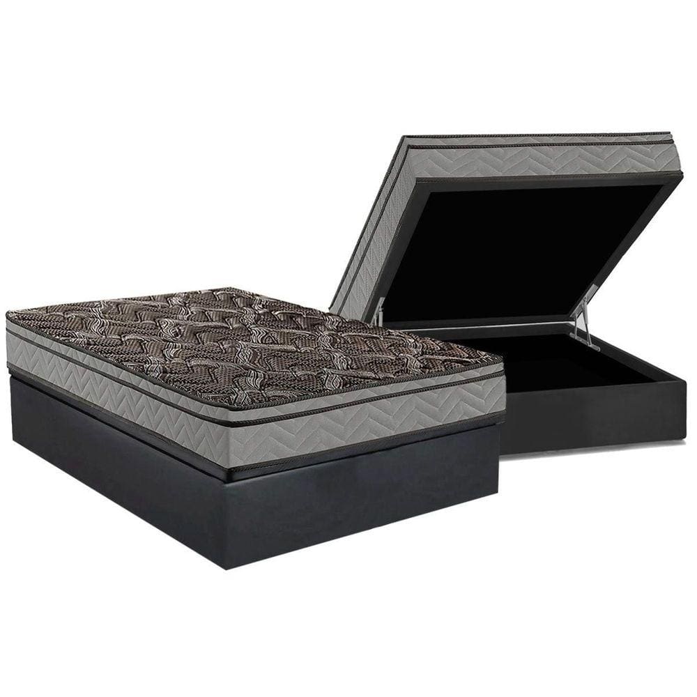 Cama Box Baú Casal: Colchão Espuma Paropas D28 / EP Confort Firme+ Base CRC Suede Cinza(138x188)