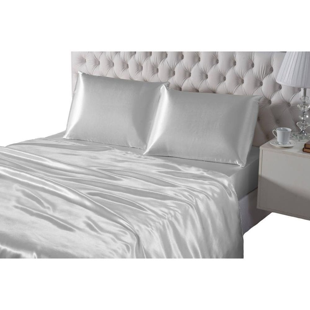 Kit Lençol De Seda 4 Peças Casal Padrão Prata Cetim