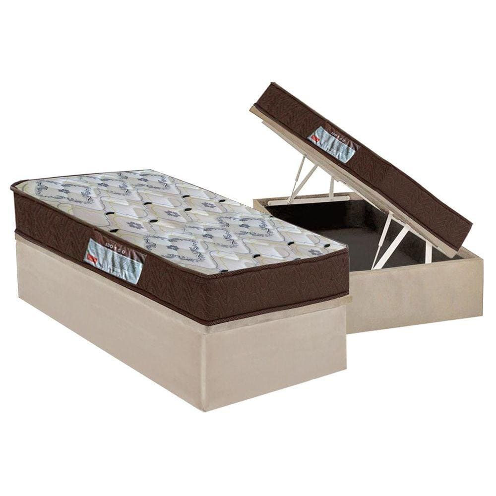 Cama Box Baú Solteiro: Colchão Espuma D45 Ortobom / EP ISO 150 Mega Firme + Base CRC Suede Clean(88x188)