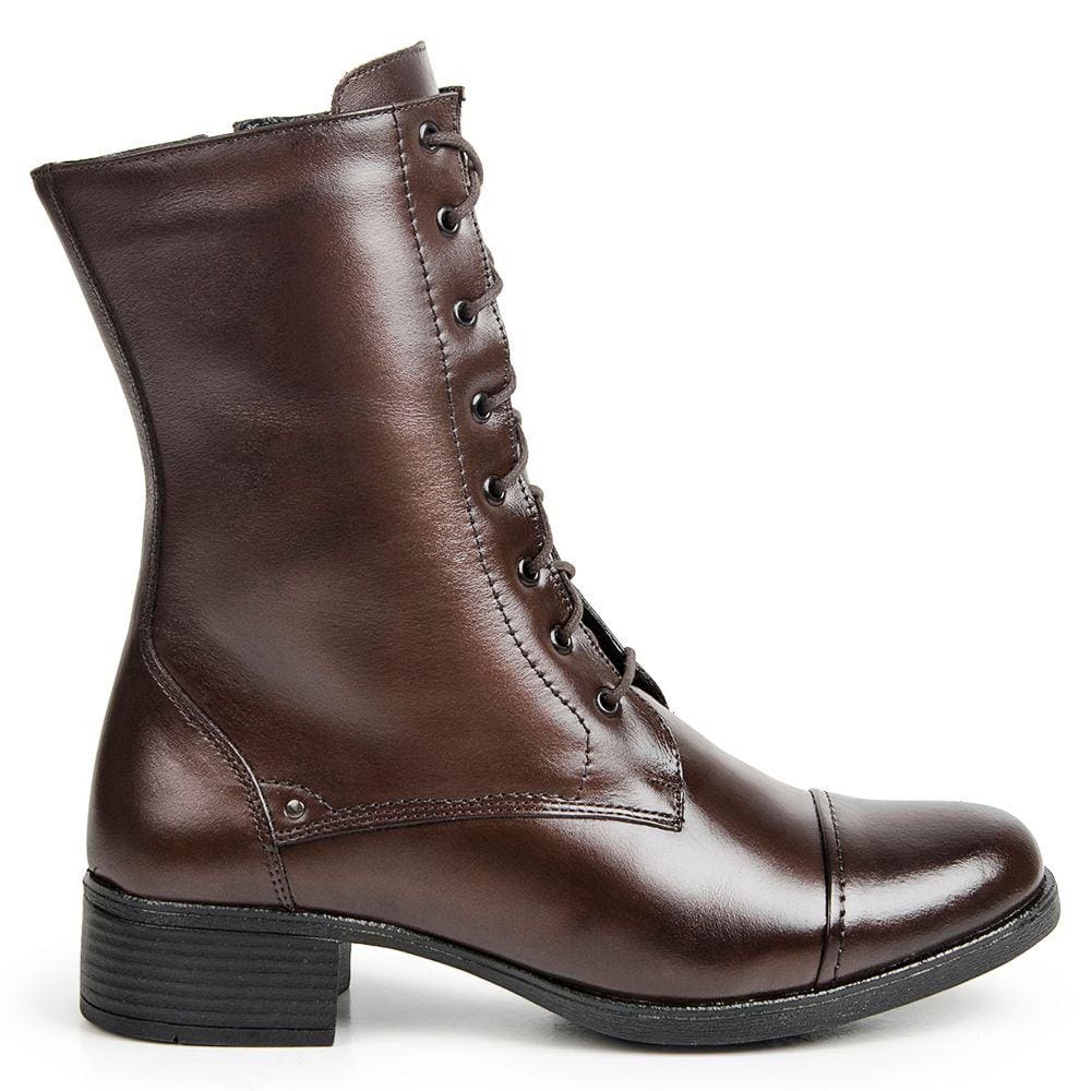 Bota Feminina Coturno Casual Confort em Couro