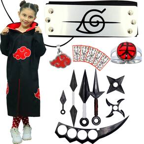 Kit Colar Naruto Símbolo Konoha e Akatsuki Nuvem Vermelha 