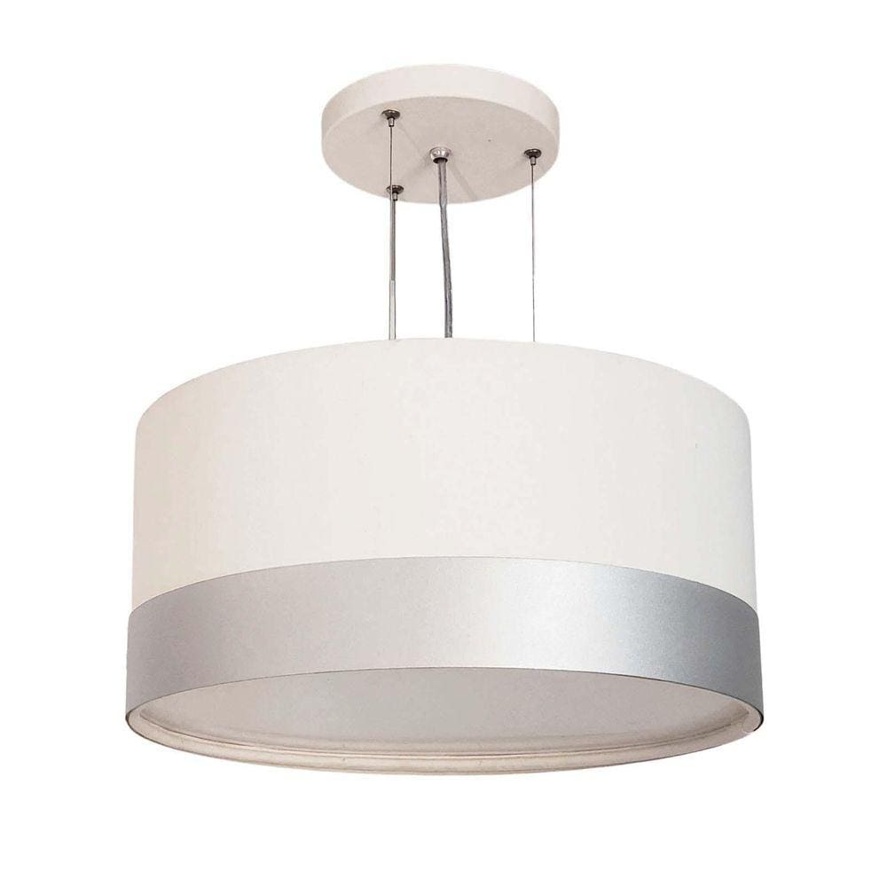 Lustre Pendente Cúpula Branco Com Detalhe Prata 30X15