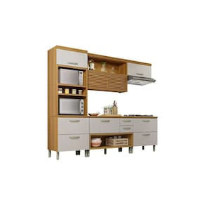 Cozinha Modulada Nesher Princesa 4 Peças (2 Balcões + Aéreo + Paneleiro) C4P15 Freijo/Off White